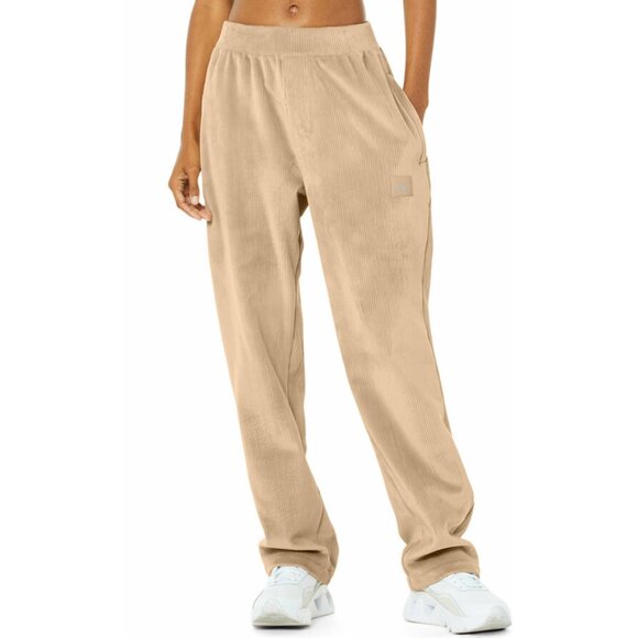ALO Yoga Pants - Alo Velour Baller Pant Sand Dune Corduroy Thick Soft Ribbed Plush Sweats Joggers
